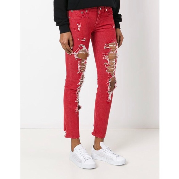 R13 Kate Skinny Red Destructed Jeans - Picture 4 of 12